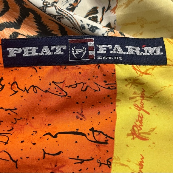 Phat Farm Shirt 90s Short Sleeve Button Front Mens XXL Samurai Sword Tiger AOP - Picture 12 of 13